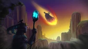 Dr. Nefarious and Lawrence crash-landing onto Zanifar.