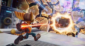 Ratchet using the Rift Tether to pull himself towards a rift.