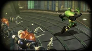 Qwark fleeing from a group of drophyds.