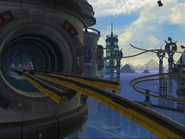 A group of trains on a grind rail in the 2002 game.