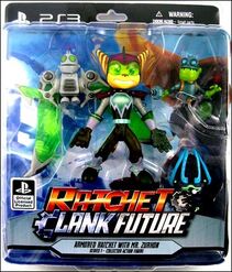 Figura de acción de Ratchet (blindaje Terraflujo) con Clank (alas robóticas).