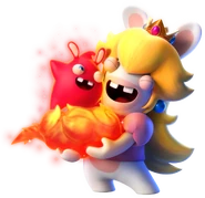 Rabbid Peach and Pyrogeddon Hugging