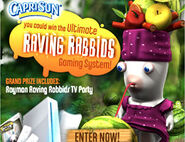 A 2008 advertisement featuring "Rayman Raving Rabbids TV Party" as a prize