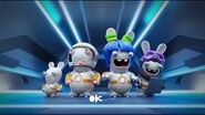 Four Rabbids are in their suits