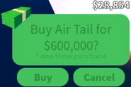 The GUI for purchasing the Airtail with cash.