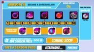 The rewards GUI for Season 13: Become A Supervillain.