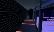A view of the laser course that players must pass on their way to the vault.
