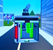 The rear of the Bank Truck with its doors open with cash inside.