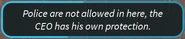The notification that appears when a police officer attempts to enter the Mansion elevator. (removed)