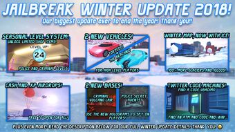 Update Log Jailbreak Wiki Fandom - full guide jailbreak cargo plane robbery roadster skydiving roblox jailbreak new winter update youtube