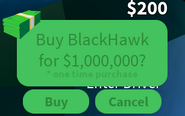 The GUI when you attempt to buy the Black Hawk.