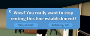 The GUI where the player can decide if they will cancel their rent or not.