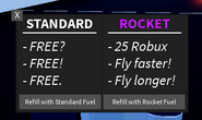 The GUI for purchasing or refueling Jetpack fuel.