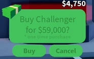 The GUI for purchasing the Challenger with cash.