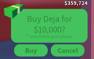 The GUI for purchasing the Deja with cash.