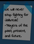 The note the players left in the room where the CEO made contact with the aliens in 7 Years Anniversary Live Event.