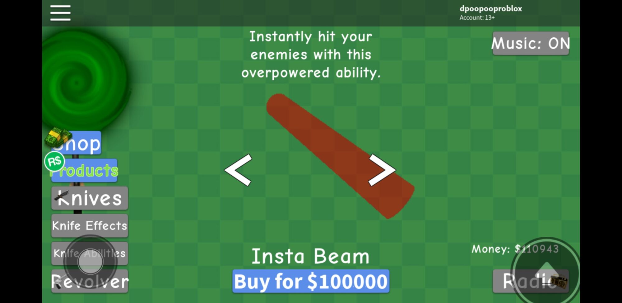 Insta Beam Knife Simulator Wiki Fandom - knife simulator roblox