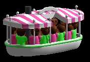 A close-up of a Jungle Cruise Boat (Pink and Lime Green areas of the vehicle are color changeable).