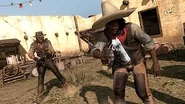 Marston y un bandido en Fort Mercer.