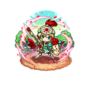 The Cavalier Guardian (from Avenger's cast) wearing [Red Queen's Rose Mail] and wielding [Red Queen's Rose Shield] in her left hand and [Red Queen's Rose Sword] in her right in the mobile game