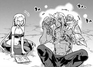 Joyfully looking at Ogarou playing with Auro and Argento