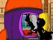 Reader Rabbit, Sam, and Sir Drayson enter the rocket for an adventure in outer space.