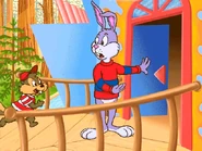 Reader Rabbit leads Charlie Chipmunk inside the museum.