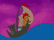 The boat rocks heavily across the giant waves in the storm, when suddenly...