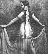 Taken in 1912, illustrating Mata Hari’s costume for the new Indian dance she had created with Inayat Khan.