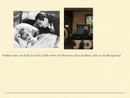 The way Halliday rises out of the coffin and the music playing in the background references Dracula's Bach's