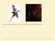 Chun-Li from Street Fighter Swinging on a Rope