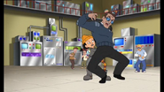Spinelli fighting one of Dr. Bennedict's henchmen