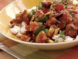 Chicken simmered with Zucchini, Tomatoes and Mushrooms