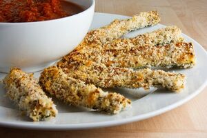 Parmesan Crusted Baked Zucchini Sticks with Marinara Sauce 500