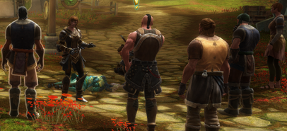 Aewin speaking to the villagers.