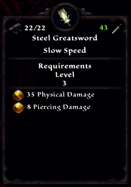 Steel Greatsword Inventory