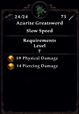 Azurite Greatsword Inventory