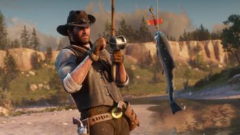 RDR2 Arthur Morgan Angeln Fisch