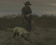 Red Harlow und sein Hund während der Mission in Red Dead Revolver