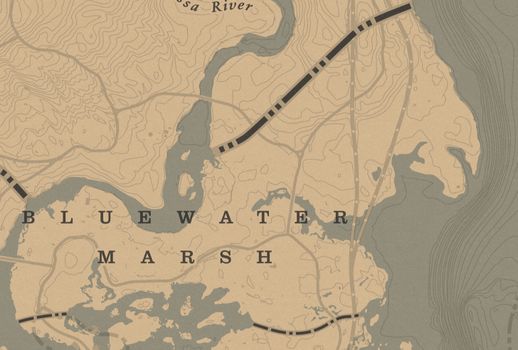 Red Dead Online Tesoro del pantano de Bluewater / Bluewater Marsh Treasure  Map Location 