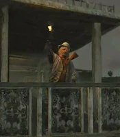 Sid about to throw a fire bottle.