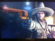 John wielding a gold Cattleman.