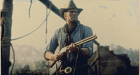 Arthur Morgan holding a Litchfield Repeater