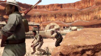 Victor and Chico Renovales sneak up on a Mexican soldier in the mission "Civilization, at any Price".