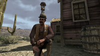 Alden Renshaw crouched outside the movie theater in Armadillo during Undead Nightmare.