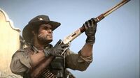 John Marston firing a Winchester Repeater.