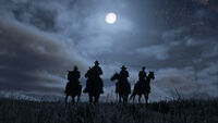 Charles, Arthur, Micah, and an unknown character resembling Hosea or Sean riding together (something that never happens in this location in-game)