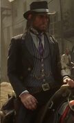 Marston wearing his Elegant Suit in Red Dead Redemption 2, for the Saint Denis bank robbery