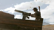 John Marston firing a mounted Maxim Machine Gun on the armored truck