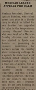 Mexican Leader Appeals For Calm